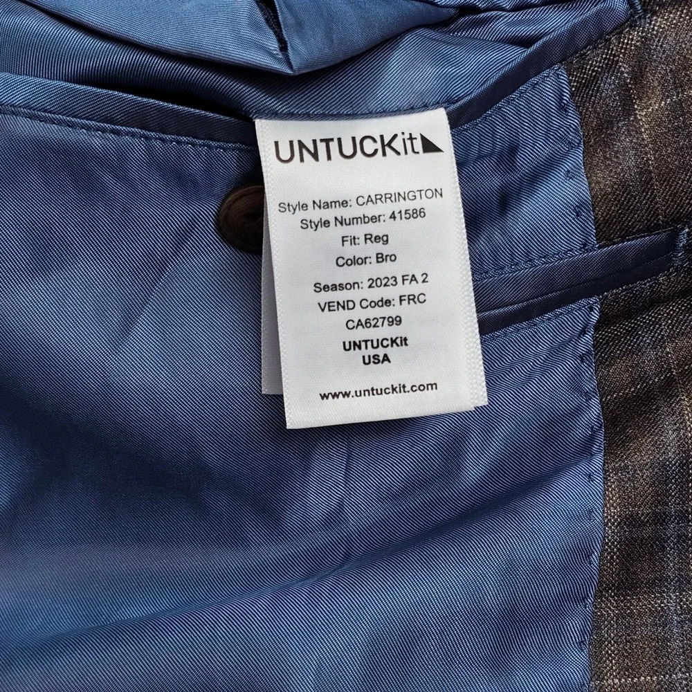 UNTUCKit Blazer Mens 44R Brown Plaid Wool Reda Italian Carrington Dark Academia